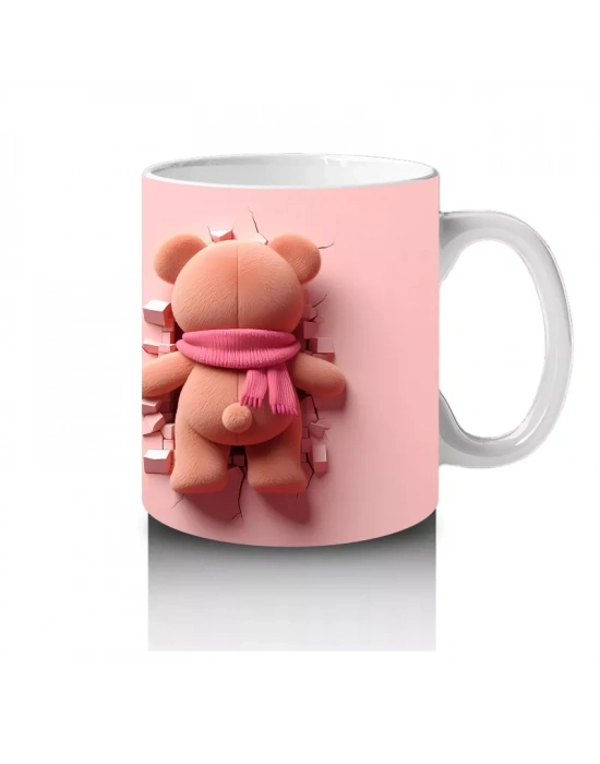 Kalpli Figür Tutan Sevimli Ayıcık Karakteri (Ön ve Arka) - Baskılı kahve kupası