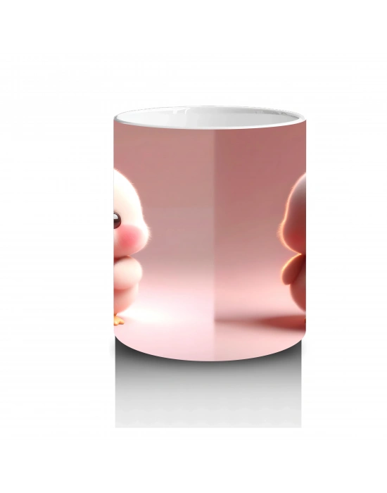 Kalpli Figür Tutan Sevimli Ördekçik Tasarımı - Baskılı kahve kupası