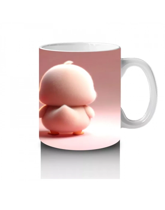 Kalpli Figür Tutan Sevimli Ördekçik Tasarımı - Baskılı kahve kupası