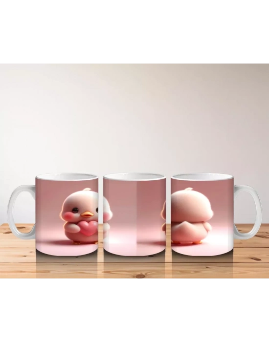 Kalpli Figür Tutan Sevimli Ördekçik Tasarımı - Baskılı kahve kupası