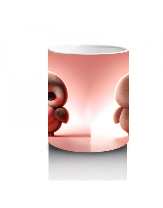 Kalpli Figür Tutan Sevimli Penguen (Ön ve Arka Görünüm) - Baskılı kahve kupası