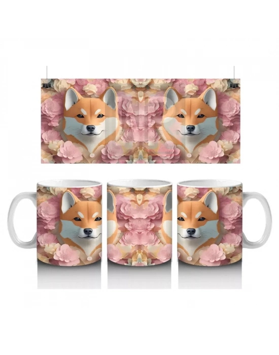 Kalpli Fon Önünde Sevimli Tilki Çifti – Baskılı Kahve Kupası