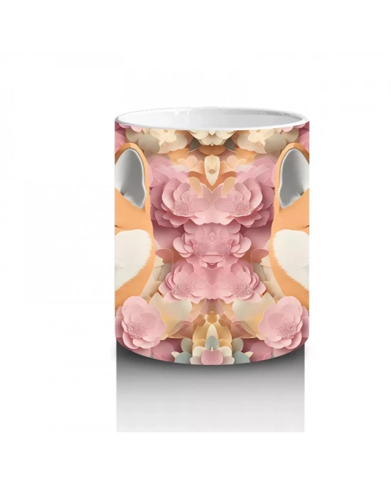 Kalpli Fon Önünde Sevimli Tilki Çifti – Baskılı Kahve Kupası