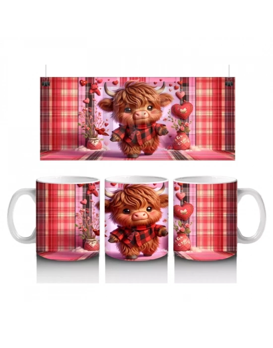 Kalpli Fon Üzerinde Ayakta Duran Sevimli Buzağı – Baskılı Kahve Kupası