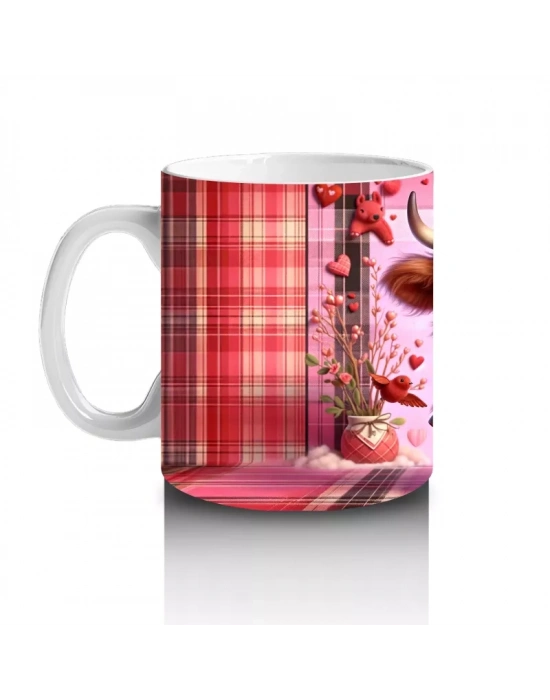 Kalpli Fon Üzerinde Ayakta Duran Sevimli Buzağı – Baskılı Kahve Kupası