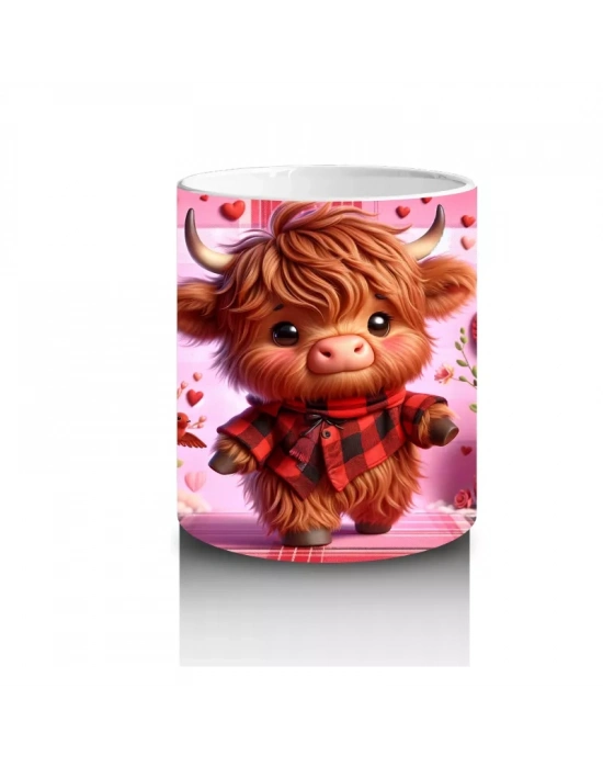 Kalpli Fon Üzerinde Ayakta Duran Sevimli Buzağı – Baskılı Kahve Kupası