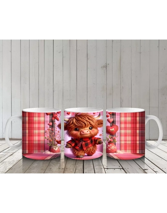 Kalpli Fon Üzerinde Ayakta Duran Sevimli Buzağı – Baskılı Kahve Kupası