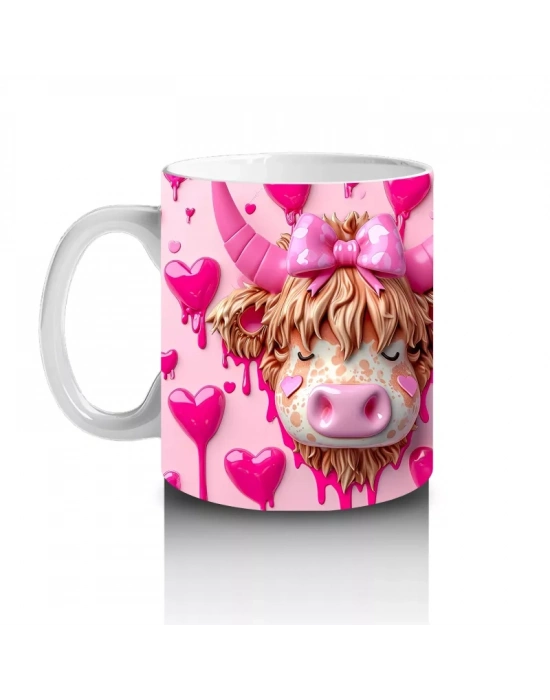 Kalpli Fon Üzerinde Boğa Maskotu İkili – Baskılı Kahve Kupası