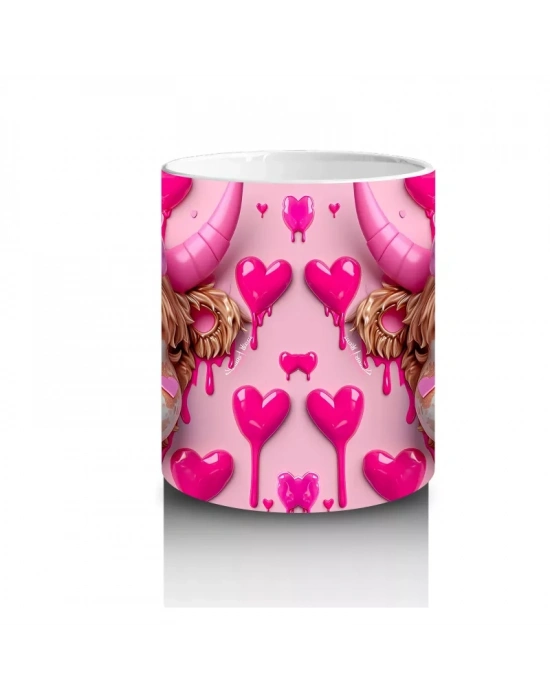 Kalpli Fon Üzerinde Boğa Maskotu İkili – Baskılı Kahve Kupası