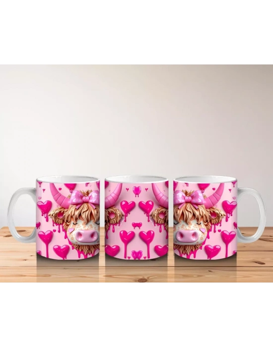 Kalpli Fon Üzerinde Boğa Maskotu İkili – Baskılı Kahve Kupası