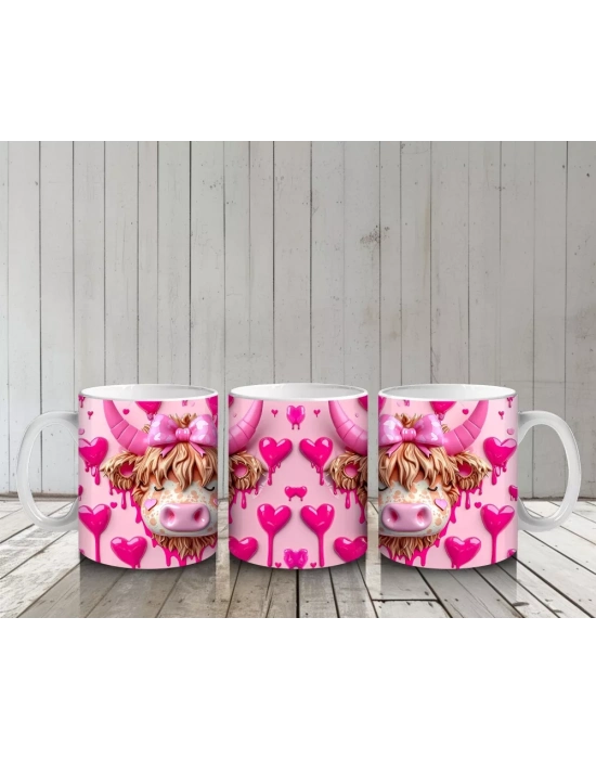 Kalpli Fon Üzerinde Boğa Maskotu İkili – Baskılı Kahve Kupası