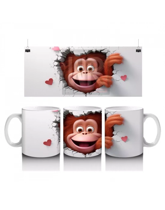 Kalpli Fon Üzerinde Gülümseyen Maymun – Baskılı Kahve Kupası