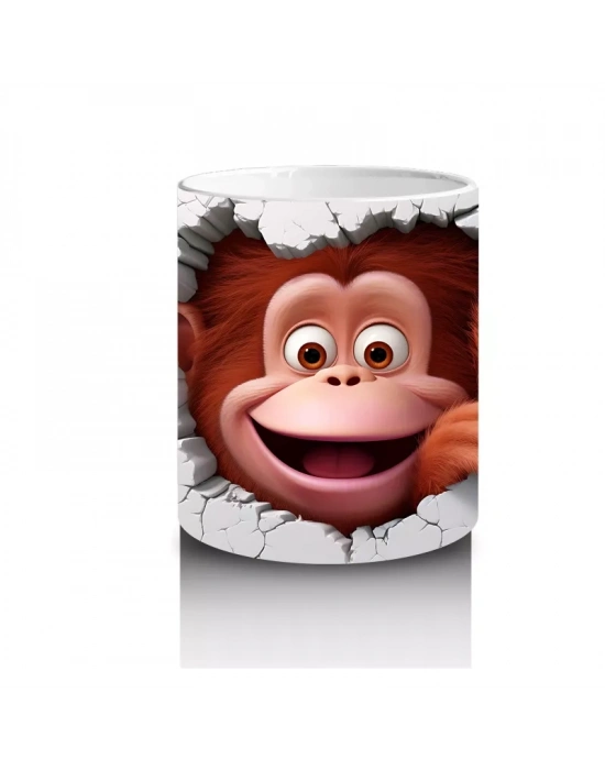 Kalpli Fon Üzerinde Gülümseyen Maymun – Baskılı Kahve Kupası