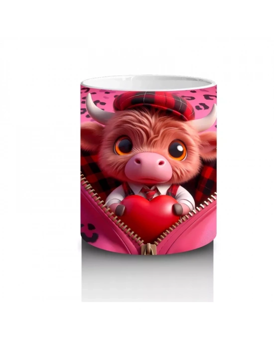 Kalpli Fon Üzerinde Oturan Şirin Boğa – Baskılı Kahve Kupası