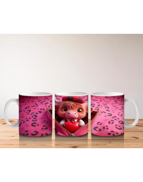 Kalpli Fon Üzerinde Oturan Şirin Boğa – Baskılı Kahve Kupası