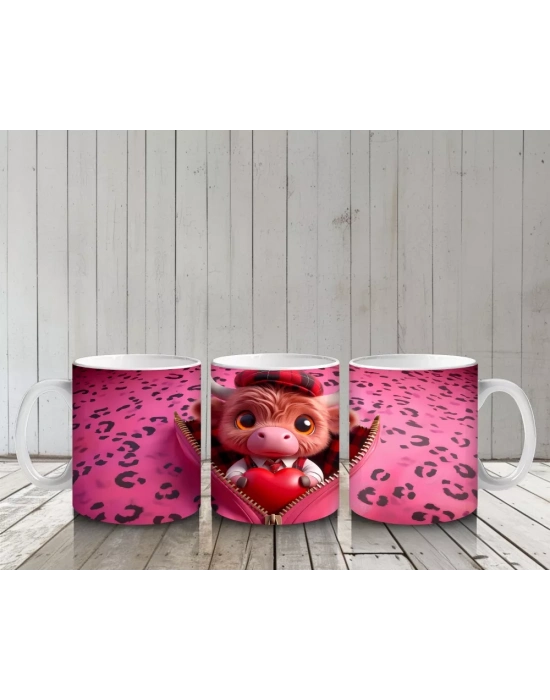 Kalpli Fon Üzerinde Oturan Şirin Boğa – Baskılı Kahve Kupası