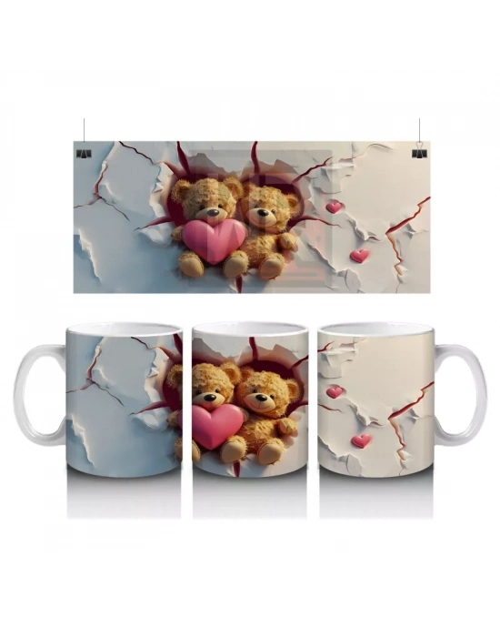 Kalpli Fon Üzerinde Sevimli Ayıcıklar – Baskılı Kahve Kupası