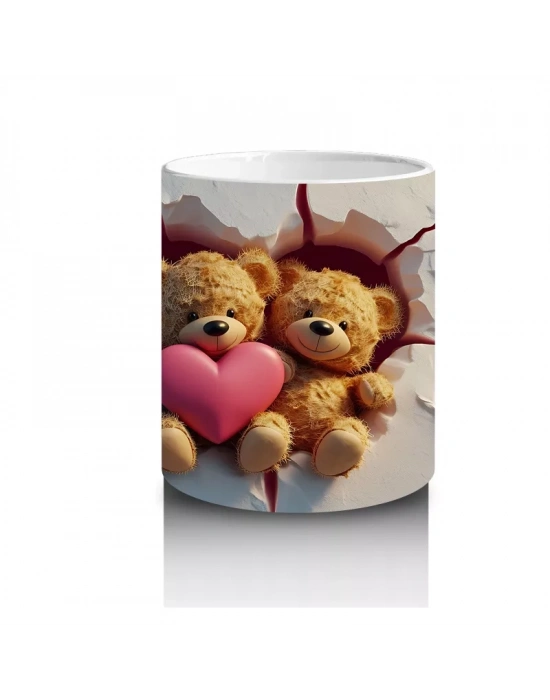 Kalpli Fon Üzerinde Sevimli Ayıcıklar – Baskılı Kahve Kupası