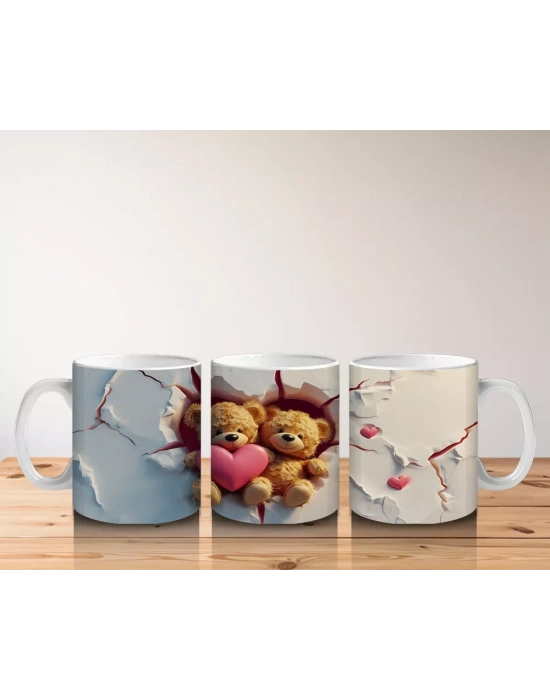 Kalpli Fon Üzerinde Sevimli Ayıcıklar – Baskılı Kahve Kupası