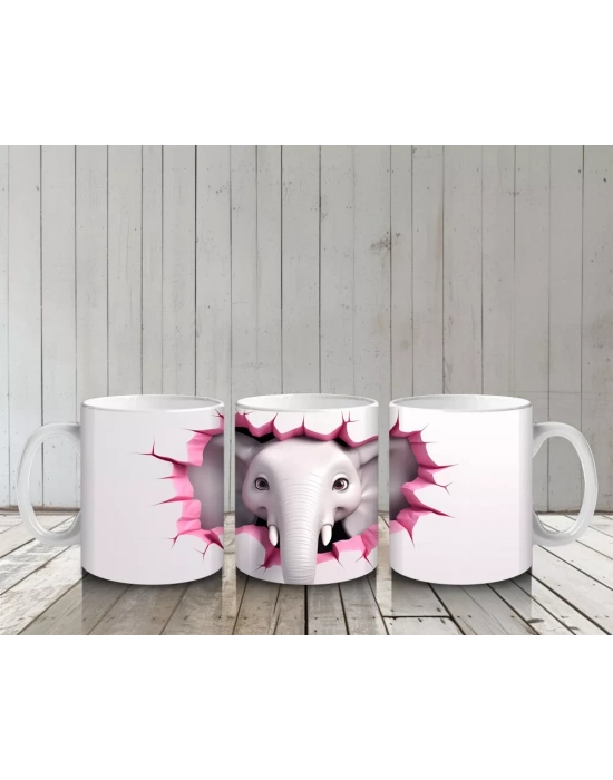 Kalpli Fon Üzerinde Sevimli Fil Maskot – Baskılı Kahve Kupası