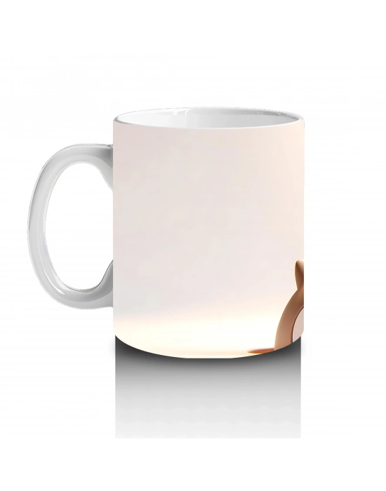 Kalpli Fon Üzerinde Sevimli Kulakları Düşük Köpek Yavrusu - Baskılı kahve kupası