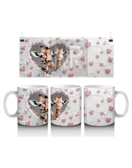 Kalpli Fon Üzerinde Zürafa – Baskılı Kahve Kupası