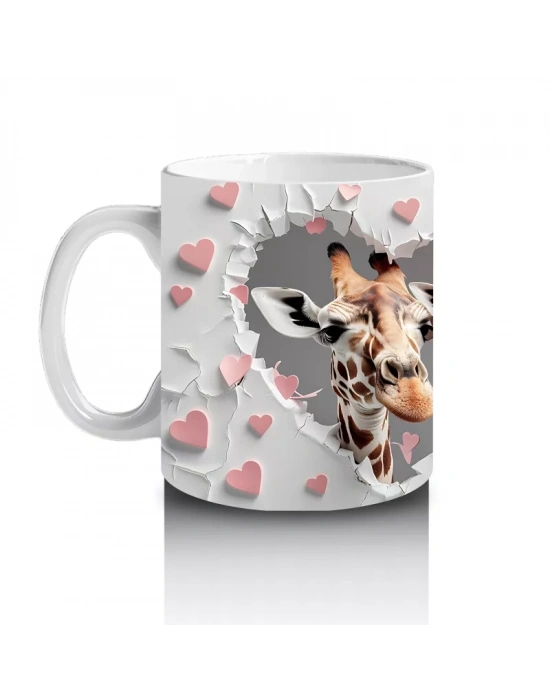 Kalpli Fon Üzerinde Zürafa – Baskılı Kahve Kupası