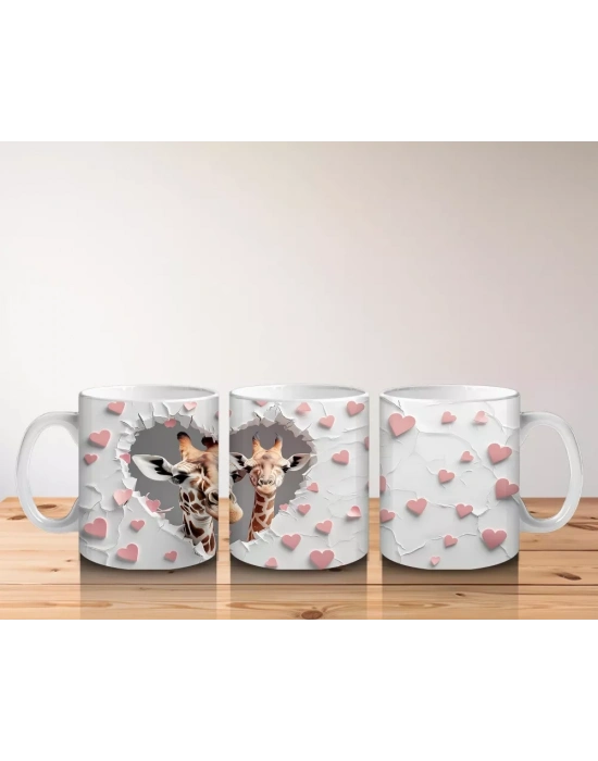 Kalpli Fon Üzerinde Zürafa – Baskılı Kahve Kupası