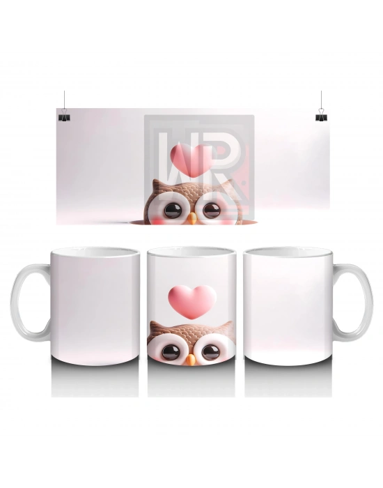 Kalpli Gözlerle Bakan Sevimli Baykuş – Baskılı Kahve Kupası