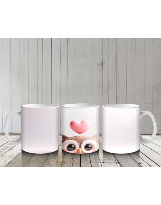 Kalpli Gözlerle Bakan Sevimli Baykuş – Baskılı Kahve Kupası