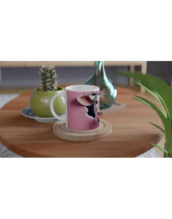 Kalpli Gözlü Sevimli İnek Temalı Baskılı Kupa Bardak