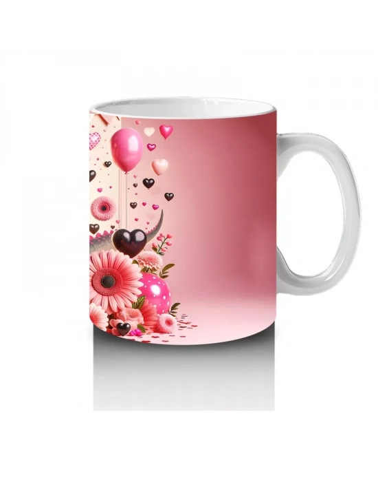 Kalpli Gözlüklü Çiçekler Arasında Dinozor Tasarımı - Baskılı kahve kupası