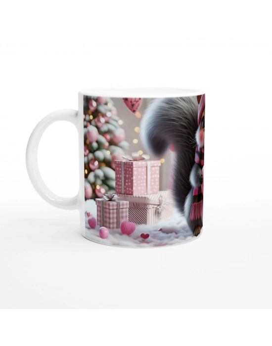 Kalpli Hediye Kutuları Arasında Sevimli Sincap Temalı Baskılı Kupa Bardak