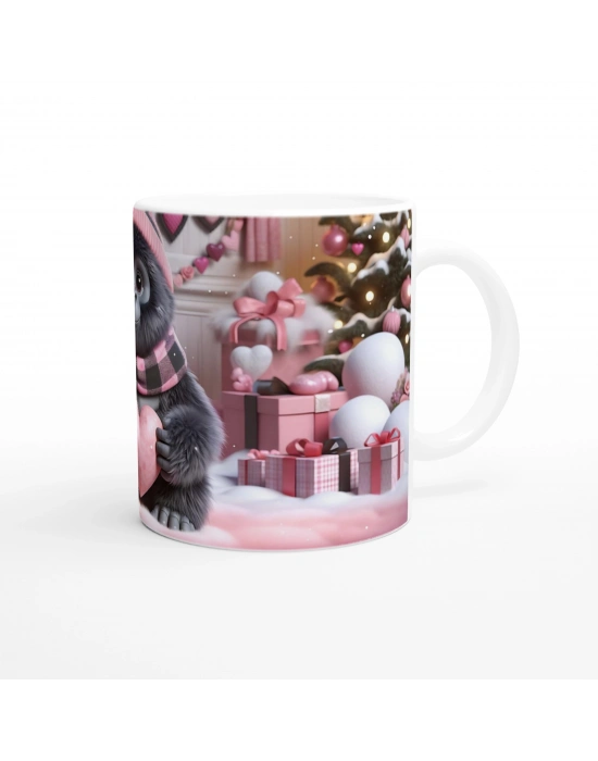 Kalpli Hediye Tutan Sevimli Goril Temalı Baskılı Kupa Bardak