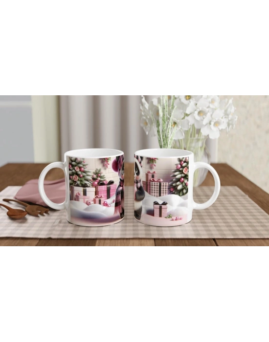 Kalpli Hediye Tutan Sevimli Panda Temalı Baskılı Kupa Bardak