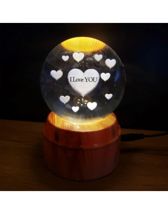 Kalpli I Love You Tasarımlı Dönen Cam Küre