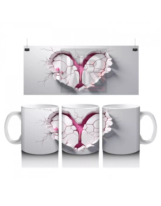 Kalpli Kırık Duvar Arasında Tavşan Figürü - Baskılı Kahve Kupası