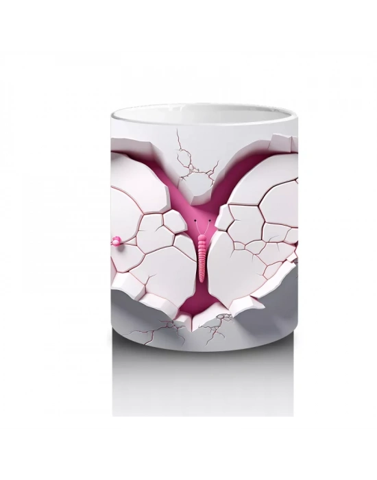 Kalpli Kırık Duvar Arasında Tavşan Figürü - Baskılı Kahve Kupası