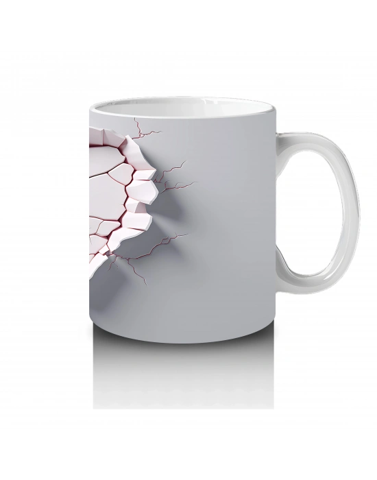 Kalpli Kırık Duvar Arasında Tavşan Figürü - Baskılı Kahve Kupası