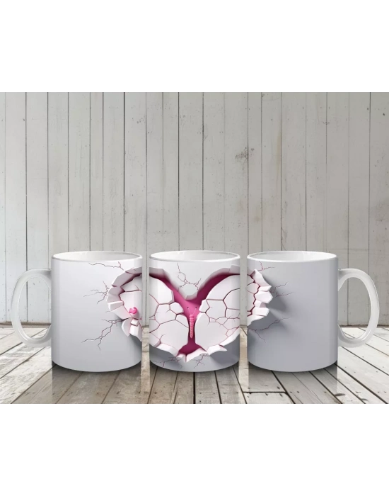 Kalpli Kırık Duvar Arasında Tavşan Figürü - Baskılı Kahve Kupası