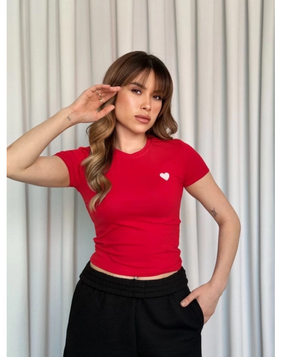 Kalpli kırmızı bluz