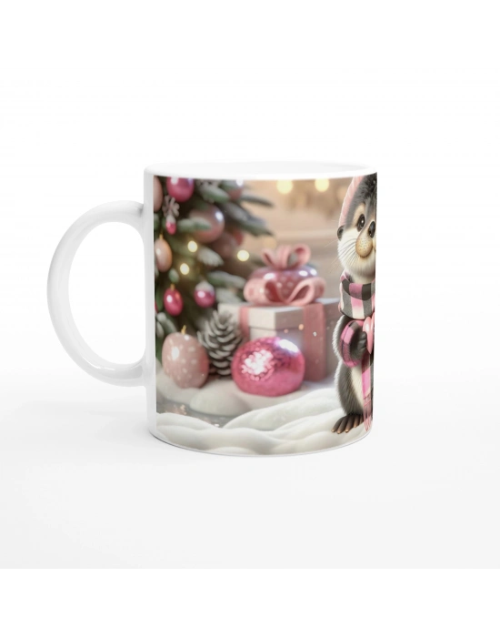 Kalpli Kışlık Şapkalı Su Samuru Temalı Baskılı Kupa Bardak