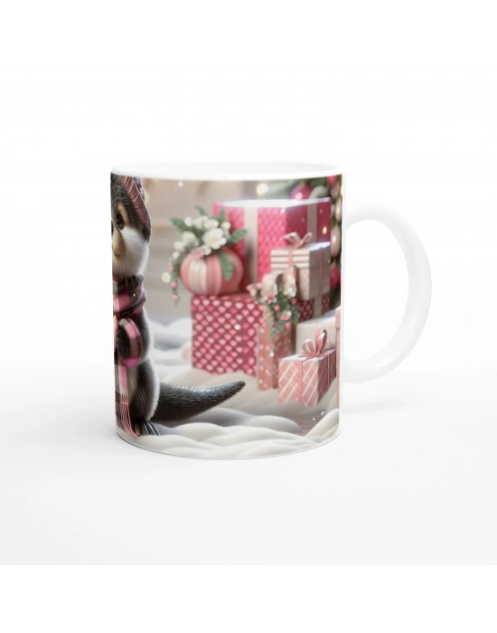 Kalpli Kışlık Şapkalı Su Samuru Temalı Baskılı Kupa Bardak