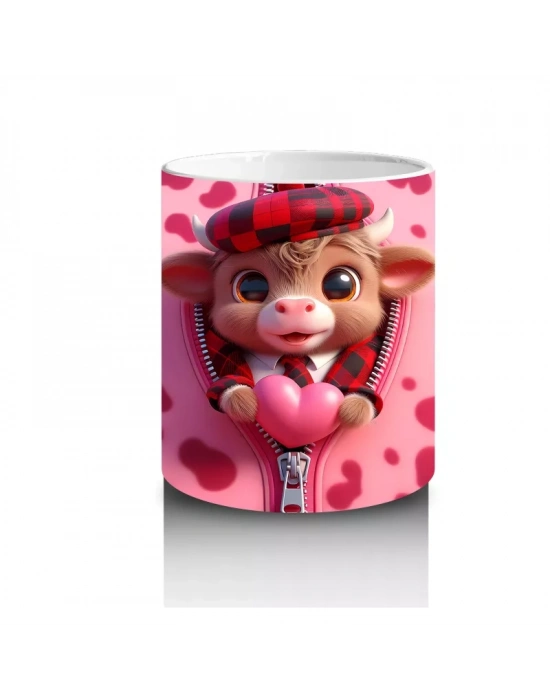 Kalpli Leopar Desenli Zemin Üzerinde Sevimli Boğa – Baskılı Kahve Kupası