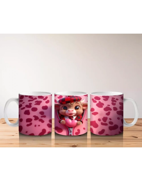 Kalpli Leopar Desenli Zemin Üzerinde Sevimli Boğa – Baskılı Kahve Kupası