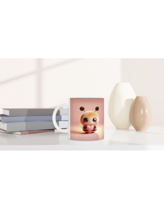 Kalpli Mini Sevimli Arı Temalı Baskılı Kupa Bardak