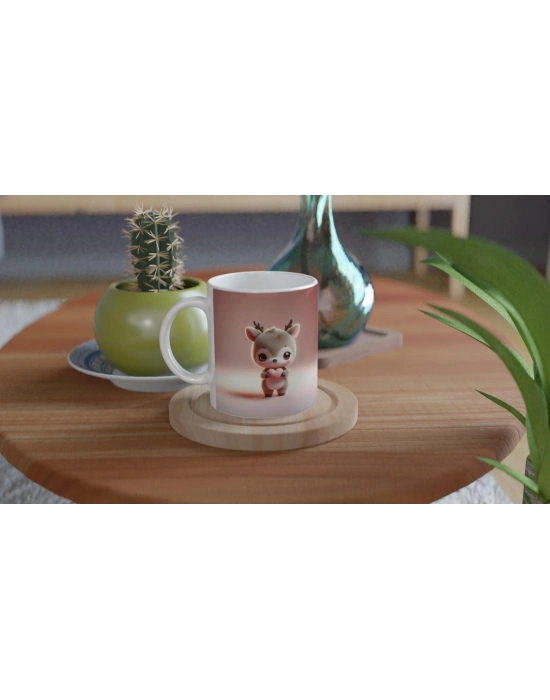 Kalpli Minik Geyik Temalı Baskılı Kupa Bardak