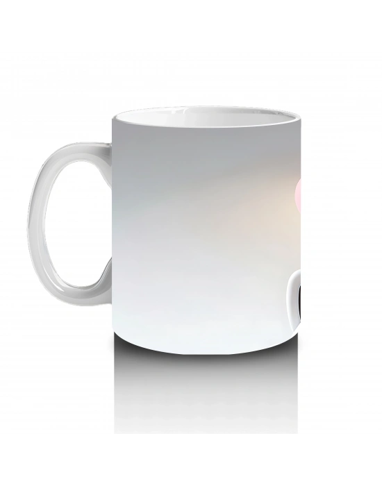 Kalpli Minimal Arka Plan Üzerinde Sevimli Kedi Kafası - Baskılı kahve kupası