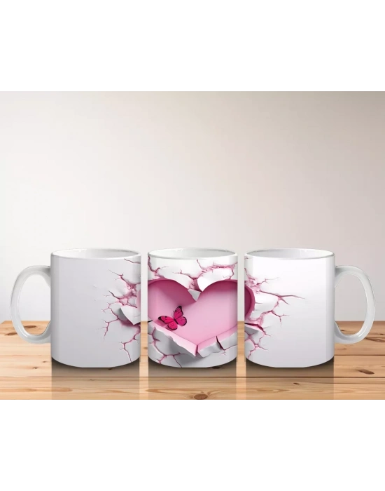 Kalpli Oyuk Zeminde Sevimli Kelebek Figürü - Baskılı kahve kupası