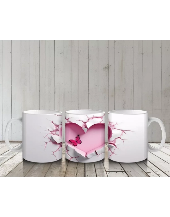 Kalpli Oyuk Zeminde Sevimli Kelebek Figürü - Baskılı kahve kupası